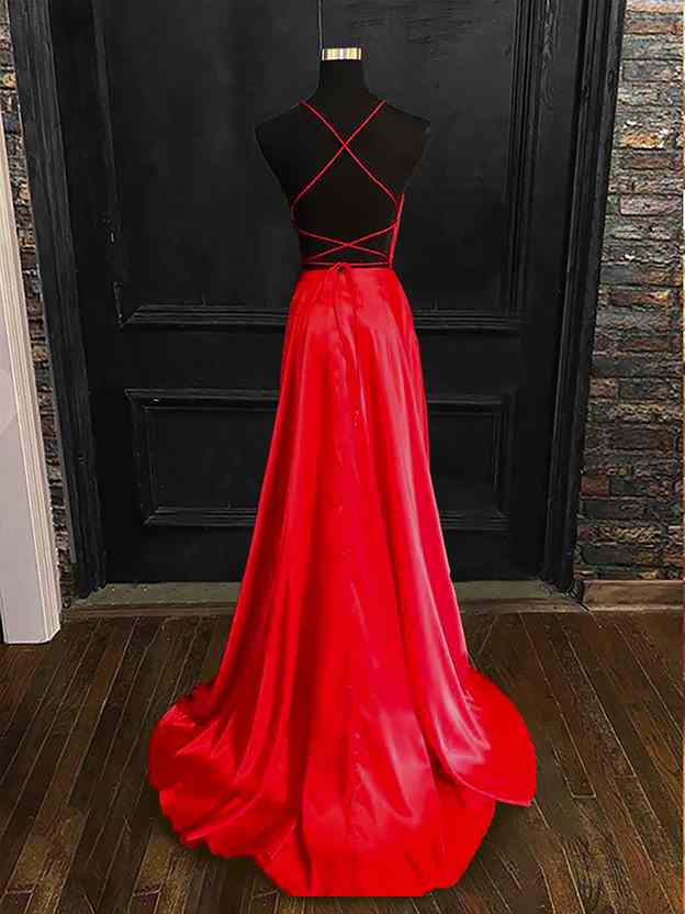 Square Neckline Spaghetti Straps Charmeuse Prom Dress