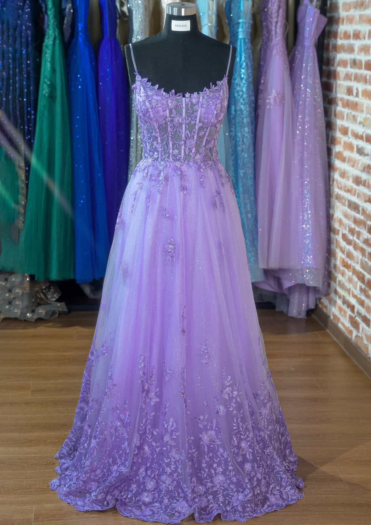 Long/Floor-Length Tulle Prom Dress with Appliqued Beading Glitter