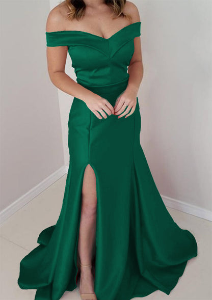 Off-the-Shoulder Sleeveless Satin Long/Floor-Length Prom Dress