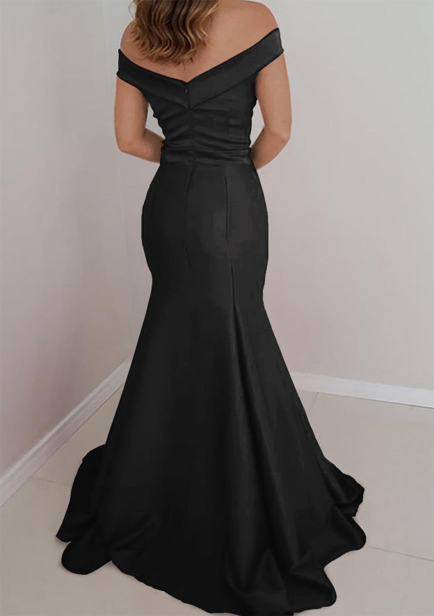 Off-the-Shoulder Sleeveless Satin Long/Floor-Length Prom Dress