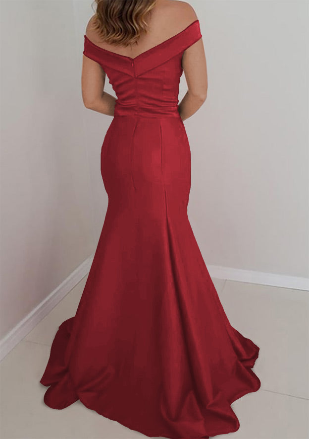 Off-the-Shoulder Sleeveless Satin Long/Floor-Length Prom Dress