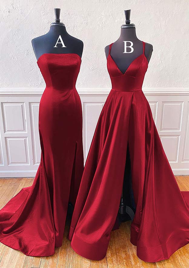 A-line Trumpet/Mermaid Sleeveless Sweep Train Satin Prom Dress