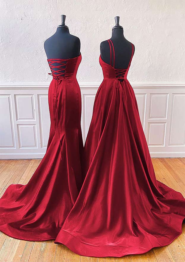 A-line Trumpet/Mermaid Sleeveless Sweep Train Satin Prom Dress