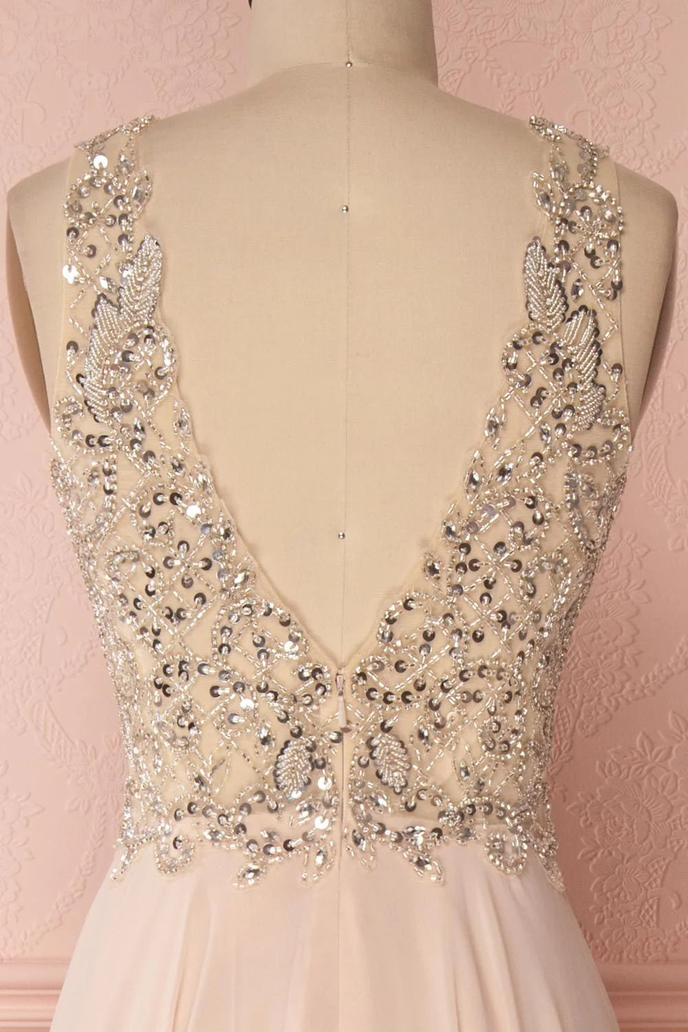 Pink v neck beads sequin long prom Wedding Dresses