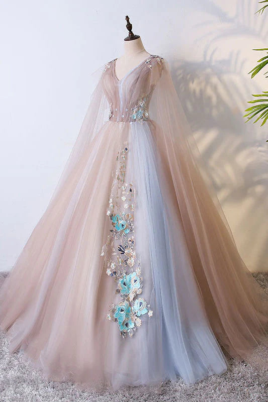 Champagne tulle long prom Wedding Dresses