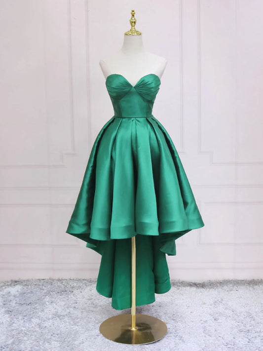 Simple Sweetheart Neck Green High Low Homecoming Dresses