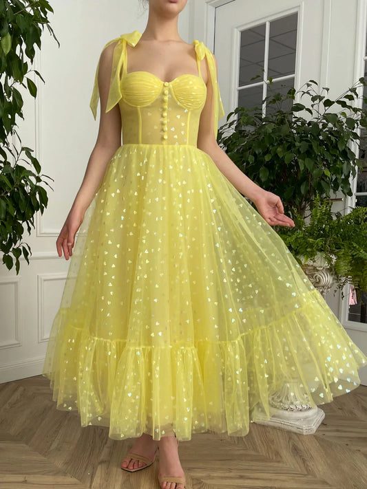 Yellow sweetheart neck tulle short Homecoming Dresses