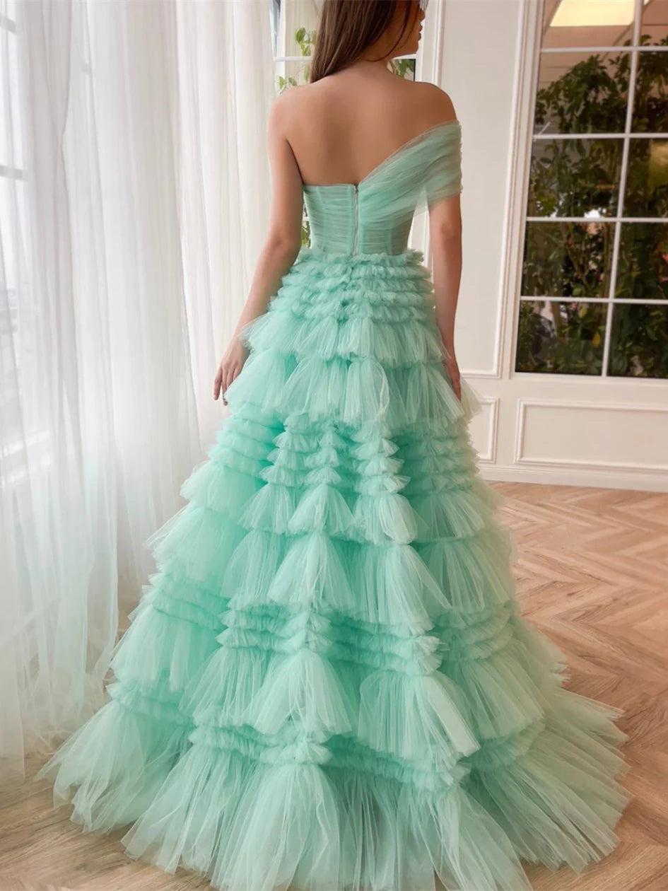 A-Line/Princess One-Shoulder Sleeveless Floor-Length Prom Dresses