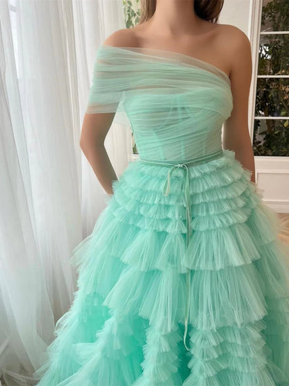 A-Line/Princess One-Shoulder Sleeveless Floor-Length Prom Dresses