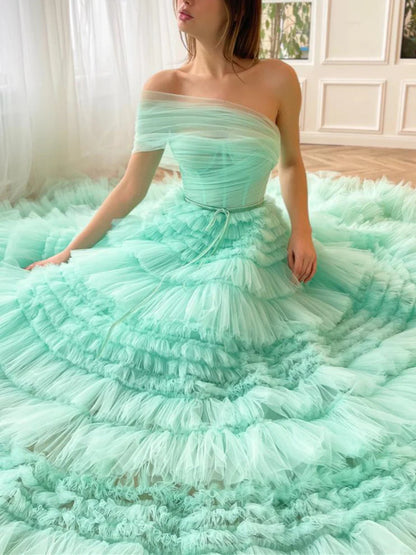 A-Line/Princess One-Shoulder Sleeveless Floor-Length Prom Dresses