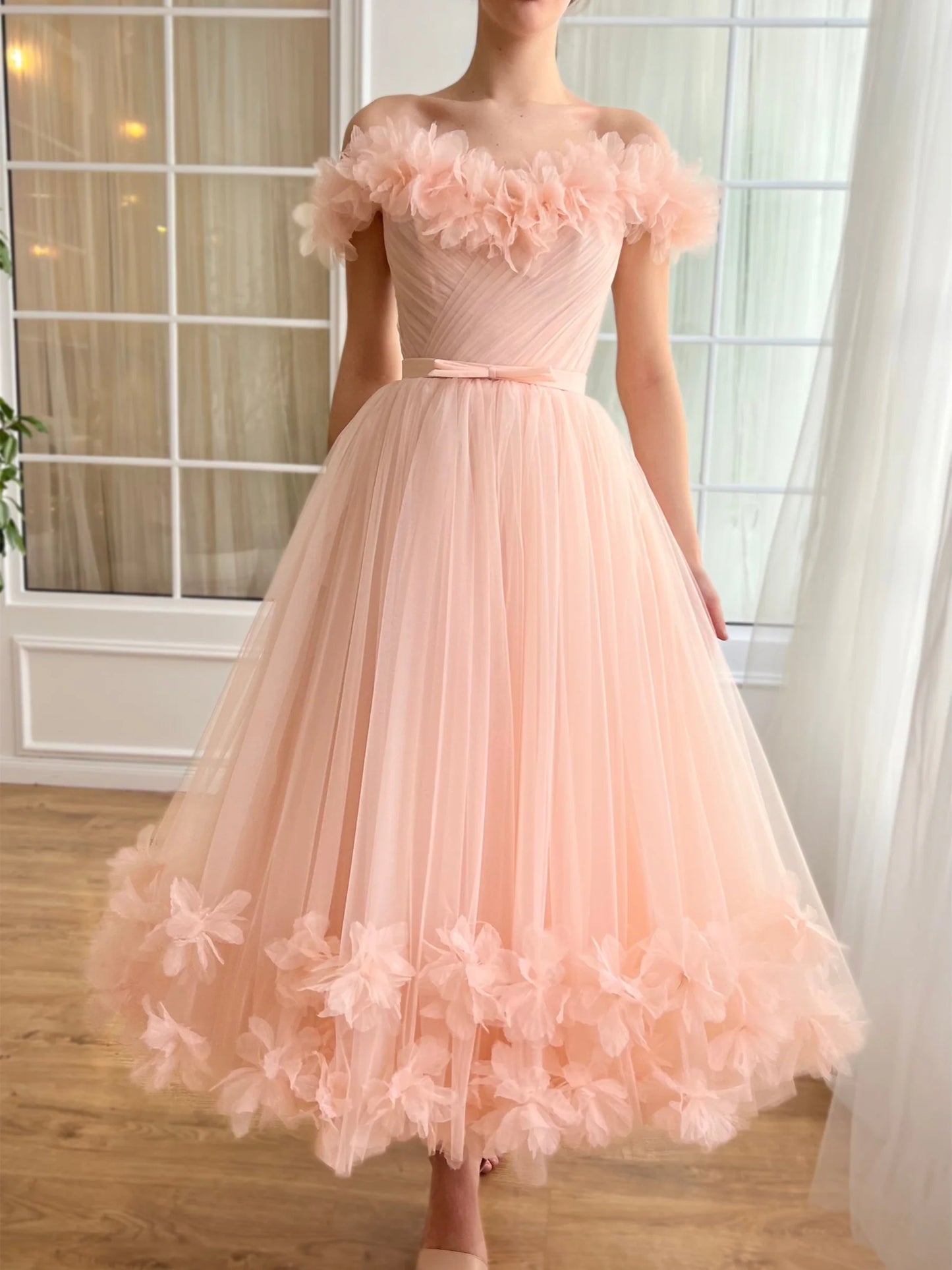 A-Line/Princess Sweetheart Off-The-Shoulder Ankle-Length Prom Dress