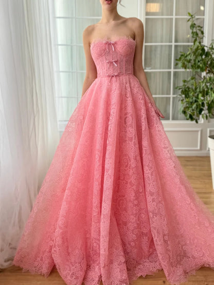 A-Line/Princess Sweetheart Strapless Floor-Length Prom Dress