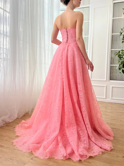 A-Line/Princess Sweetheart Strapless Floor-Length Prom Dress