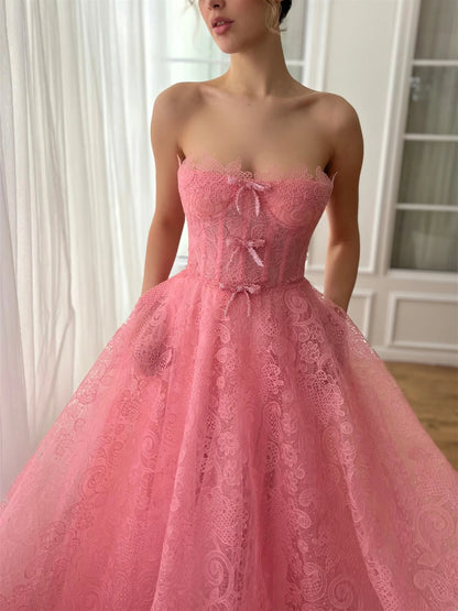 A-Line/Princess Sweetheart Strapless Floor-Length Prom Dress