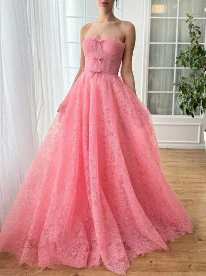 A-Line/Princess Sweetheart Strapless Floor-Length Prom Dress