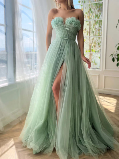 A-Line/Princess Sweetheart Strapless Floor-Length Prom Dress