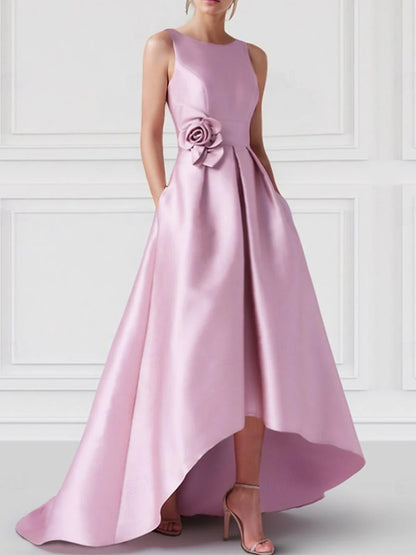 A-Line/Princess Boat Neck Sleeveless Floor-Length Prom Dresses