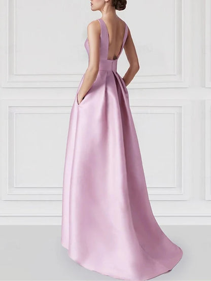 A-Line/Princess Boat Neck Sleeveless Floor-Length Prom Dresses