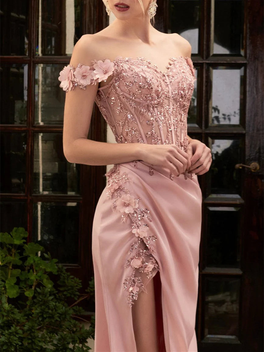 A-Line/Princess Sweetheart Off-The-Shoulder Floor-Length Prom Dresses