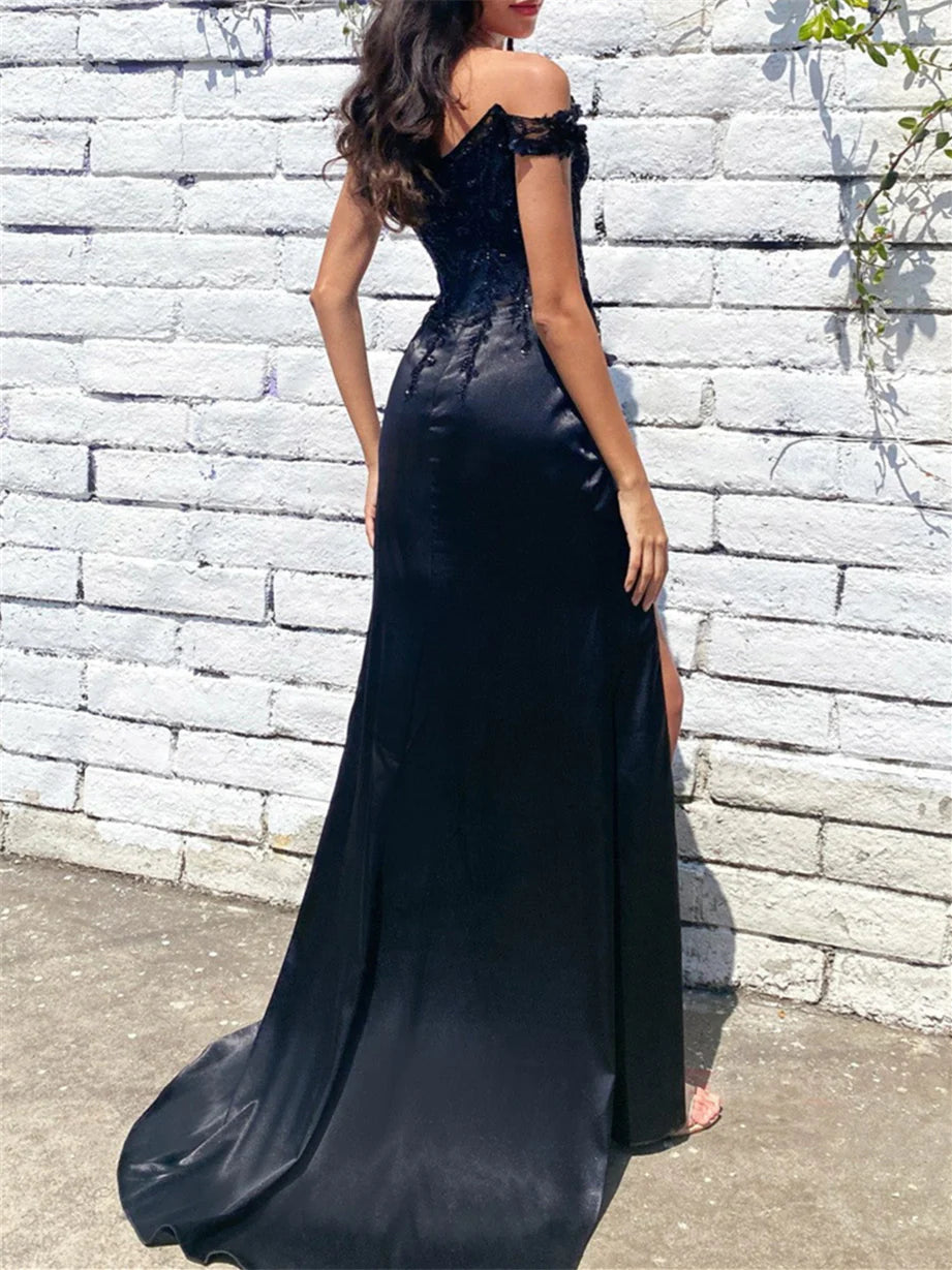 A-Line/Princess Sweetheart Off-The-Shoulder Floor-Length Prom Dresses