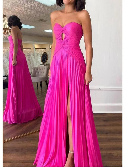 A-Line/Princess Sleeveless Strapless Prom Dresses