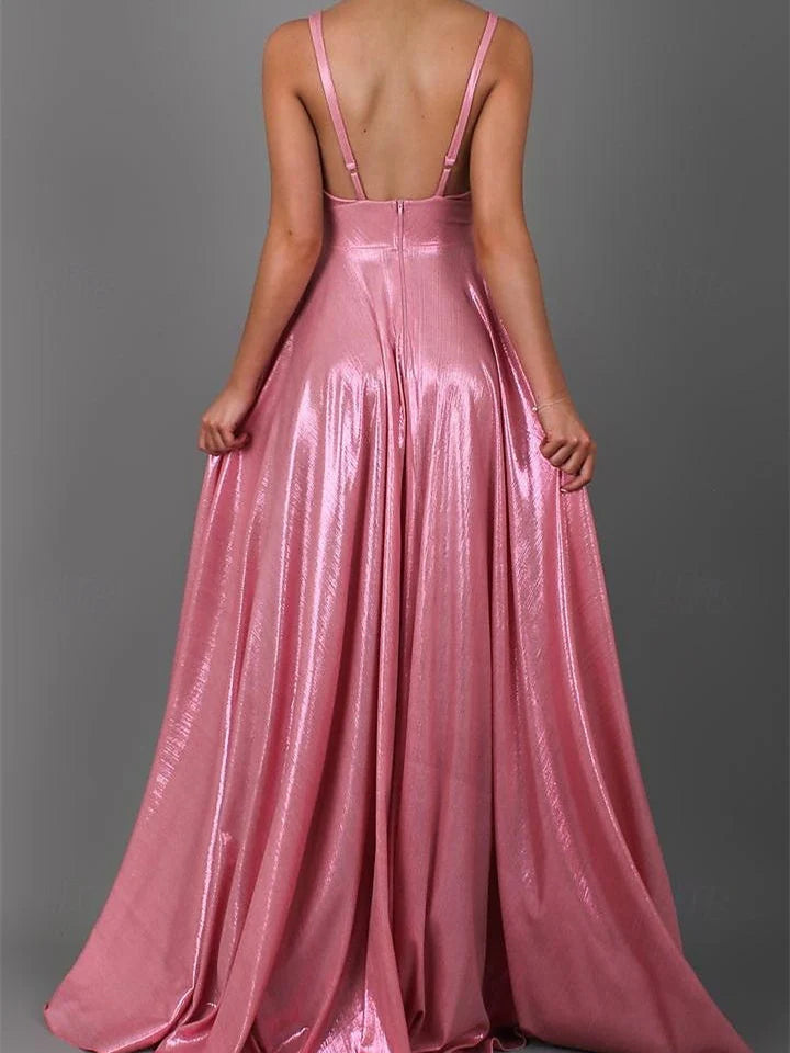 A-Line/Princess Sleeveless V Neck Floor-Length Prom Dresses