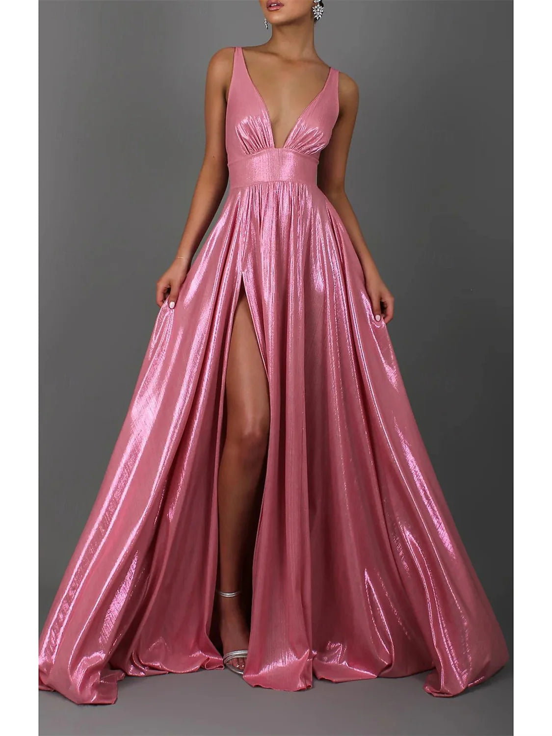 A-Line/Princess Sleeveless V Neck Floor-Length Prom Dresses