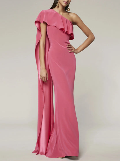 Sheath/Column One-Shoulder Sleeveless Floor-Length Evening Dress