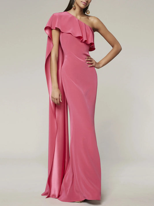 Sheath/Column One-Shoulder Sleeveless Floor-Length Evening Dress