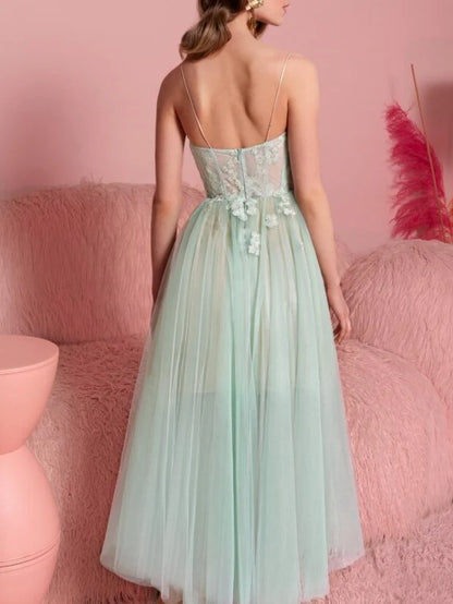 A-Line/Princess Strapless Sleeveless Tea-Length Cocktail Dress