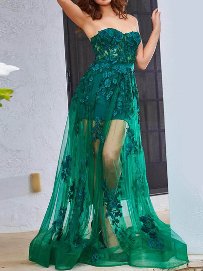 A Line/Princess Strapless Floor-Length Evening Dress
