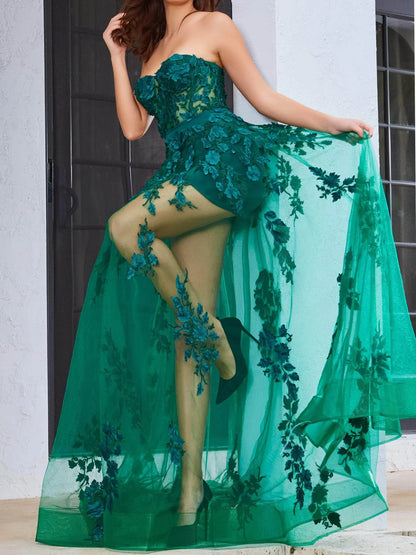 A Line/Princess Strapless Floor-Length Evening Dress