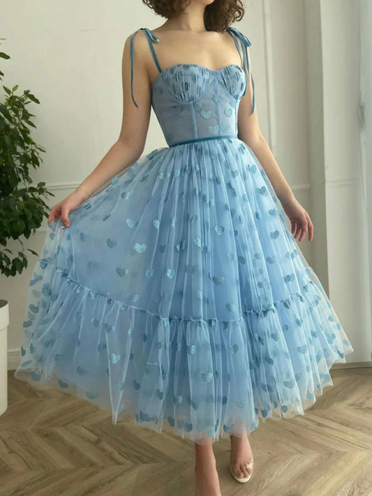 Blue sweetheart neck tulle Evening Homecoming Dresses