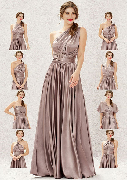 Long/Floor-Length Charmeuse Bridesmaid Dress With Pleated Bandage