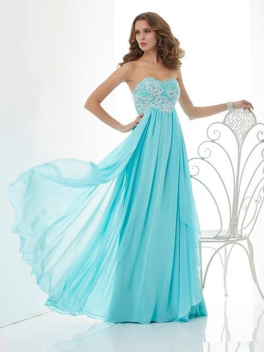 Beading Sweetheart Sleeveless Long Chiffon Dresses