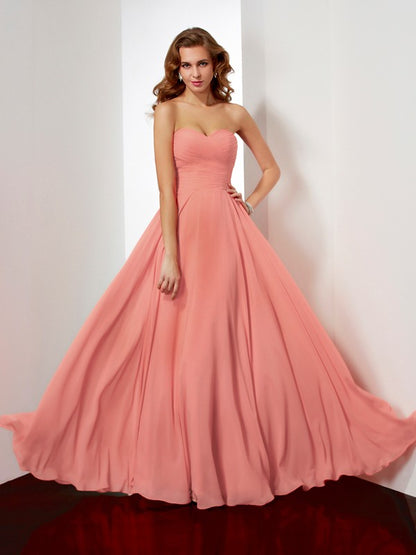 Sleeveless Sweetheart Pleats Long Chiffon Dresses