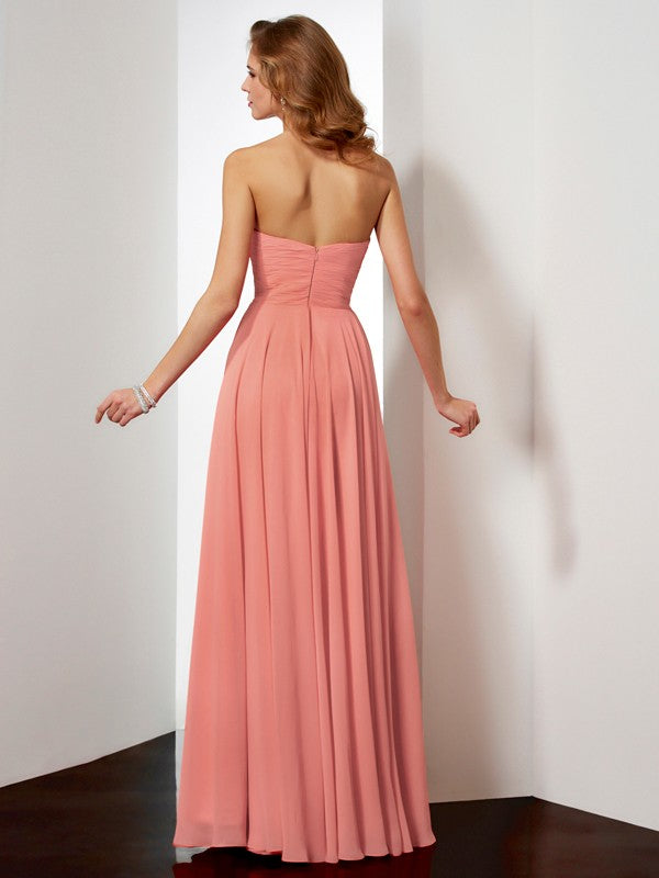 Sleeveless Sweetheart Pleats Long Chiffon Dresses