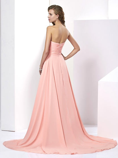 Sweetheart Sleeveless Long Beading Chiffon Dresses