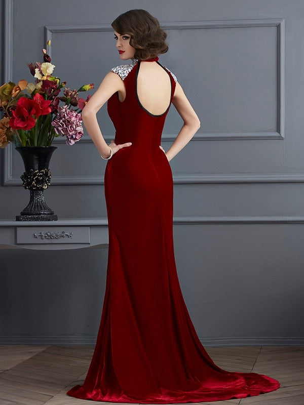 High Neck Sleeveless Beading Long Dresses