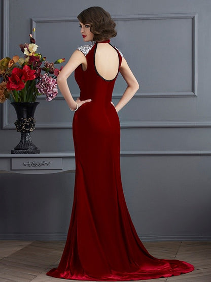 High Neck Sleeveless Beading Long Dresses