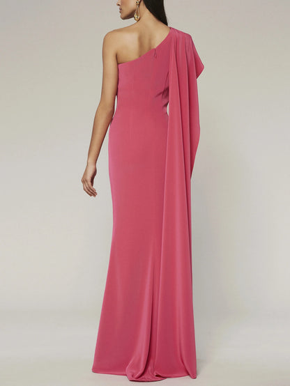 Sheath/Column One-Shoulder Sleeveless Floor-Length Evening Dress