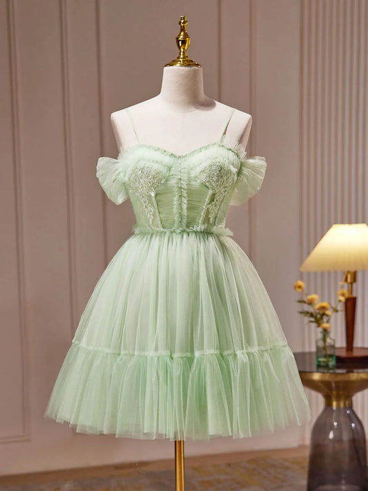 Green Sweetheart Neck Tulle Lace Short Homecoming Dresses