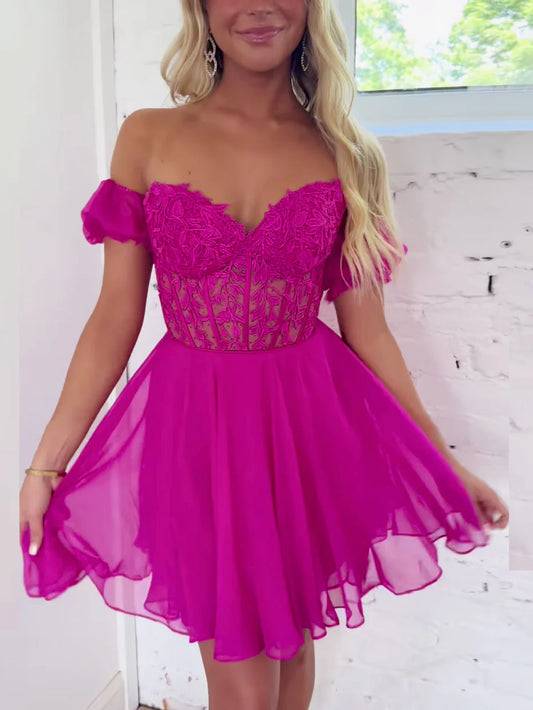 A-line Off Shoulder Short Homecoming Dresses