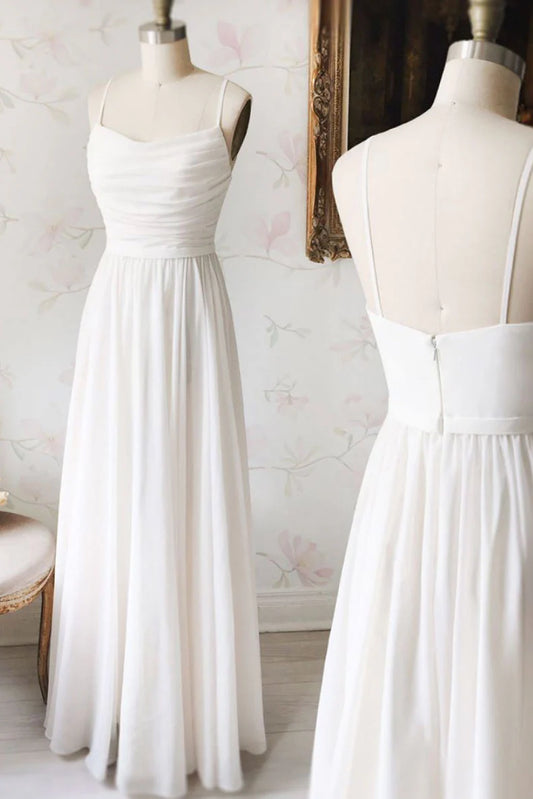 Simple white chiffon long prom Wedding Dresses