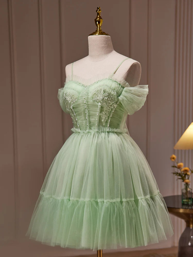 Green Sweetheart Neck Tulle Lace Short Homecoming Dresses