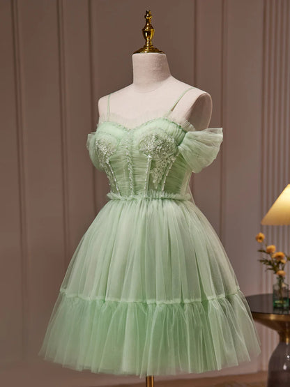 Green Sweetheart Neck Tulle Lace Short Homecoming Dresses