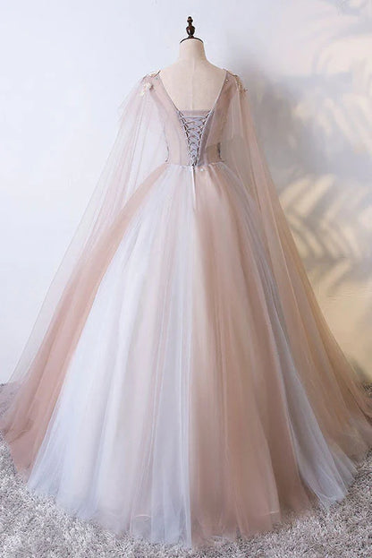 Champagne tulle long prom Wedding Dresses