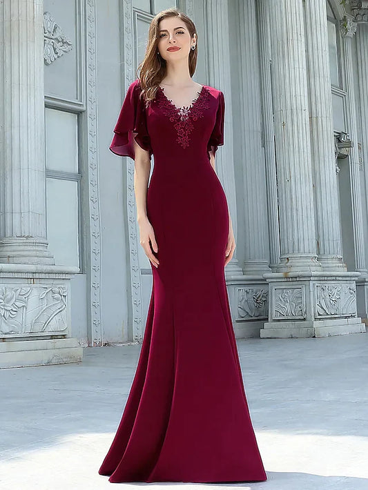 V Neck Floor Length Chiffon Bridesmaid Dress