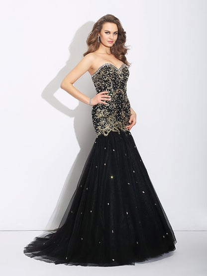 Sweetheart Rhinestone Sleeveless Long Satin Dresses