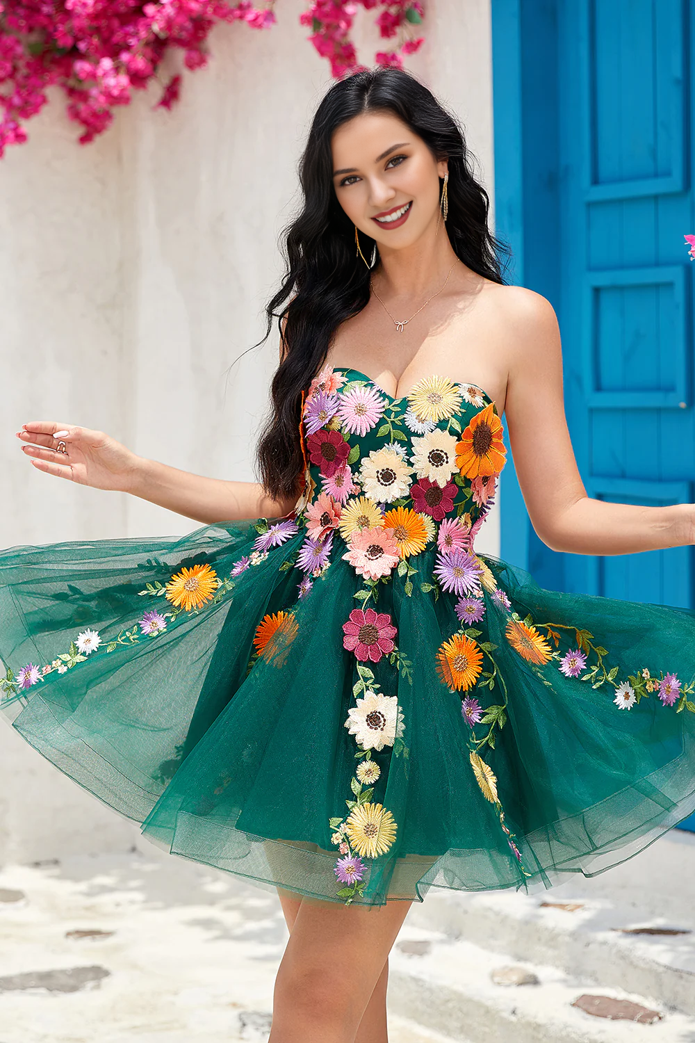 Strapless Homecoming Dress With 3D Flowers